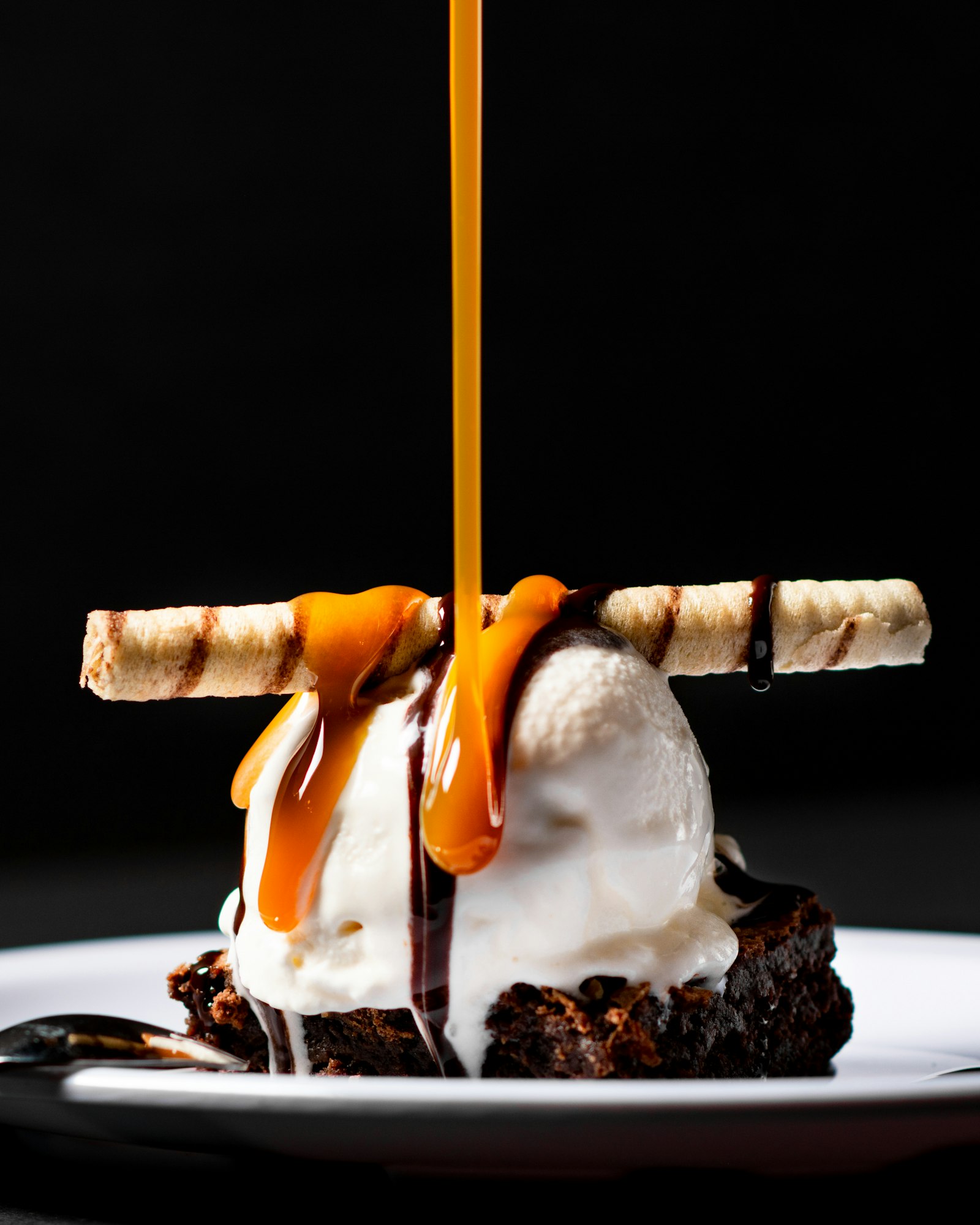 Caramel mid-pour over the Disco Brownie